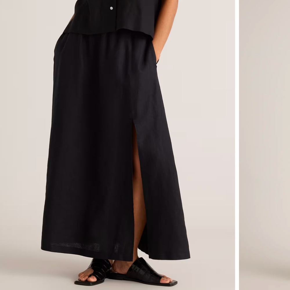 Quince 100% European Linen Maxi Skirt Sz M Black
